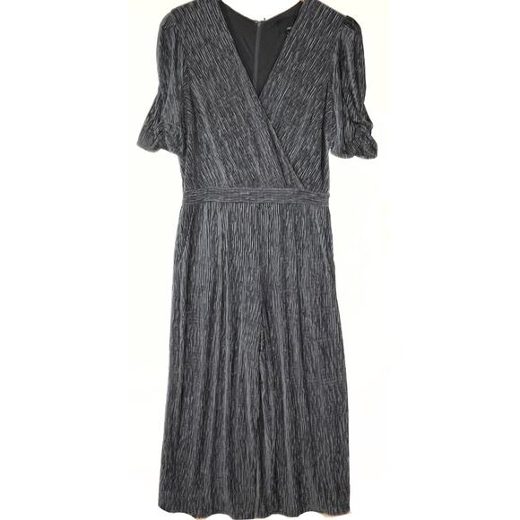 ANTHROPOLOGIE GREYLIN Silver Metallic Crinkle Wide Leg Jumpsuit large - Picture 3 of 9